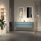 Trendy bathroom furniture luxury prussian blue free standing bathroom cabinet with basin and led mirror vanity set