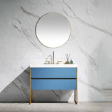 Trendy bathroom furniture luxury prussian blue free standing bathroom cabinet with basin and led mirror vanity set