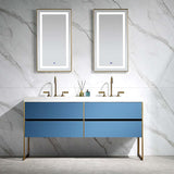 Trendy bathroom furniture luxury prussian blue free standing bathroom cabinet with basin and led mirror vanity set