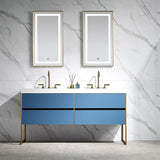 Trendy bathroom furniture luxury prussian blue free standing bathroom cabinet with basin and led mirror vanity set