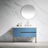 Trendy bathroom furniture luxury prussian blue free standing bathroom cabinet with basin and led mirror vanity set