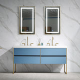 Trendy bathroom furniture luxury prussian blue free standing bathroom cabinet with basin and led mirror vanity set