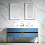 Trendy bathroom furniture luxury prussian blue free standing bathroom cabinet with basin and led mirror vanity set