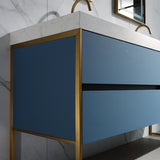 Trendy bathroom furniture luxury prussian blue free standing bathroom cabinet with basin and led mirror vanity set