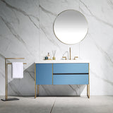 Trendy bathroom furniture luxury prussian blue free standing bathroom cabinet with basin and led mirror vanity set