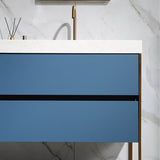 Trendy bathroom furniture luxury prussian blue free standing bathroom cabinet with basin and led mirror vanity set