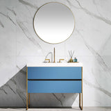 Trendy bathroom furniture luxury prussian blue free standing bathroom cabinet with basin and led mirror vanity set