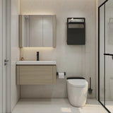 Minimalist wood grain color wall mounted bathroom cabinet