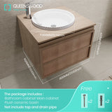 QUEENSWOOD Light Luxury Oak Bathroom Cabinet Mirror Slate Integrated Washbasin Bathroom Vanity Sink Cabinet Bathroom Furniture