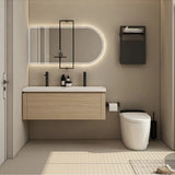 Minimalist wood grain color wall mounted bathroom cabinet